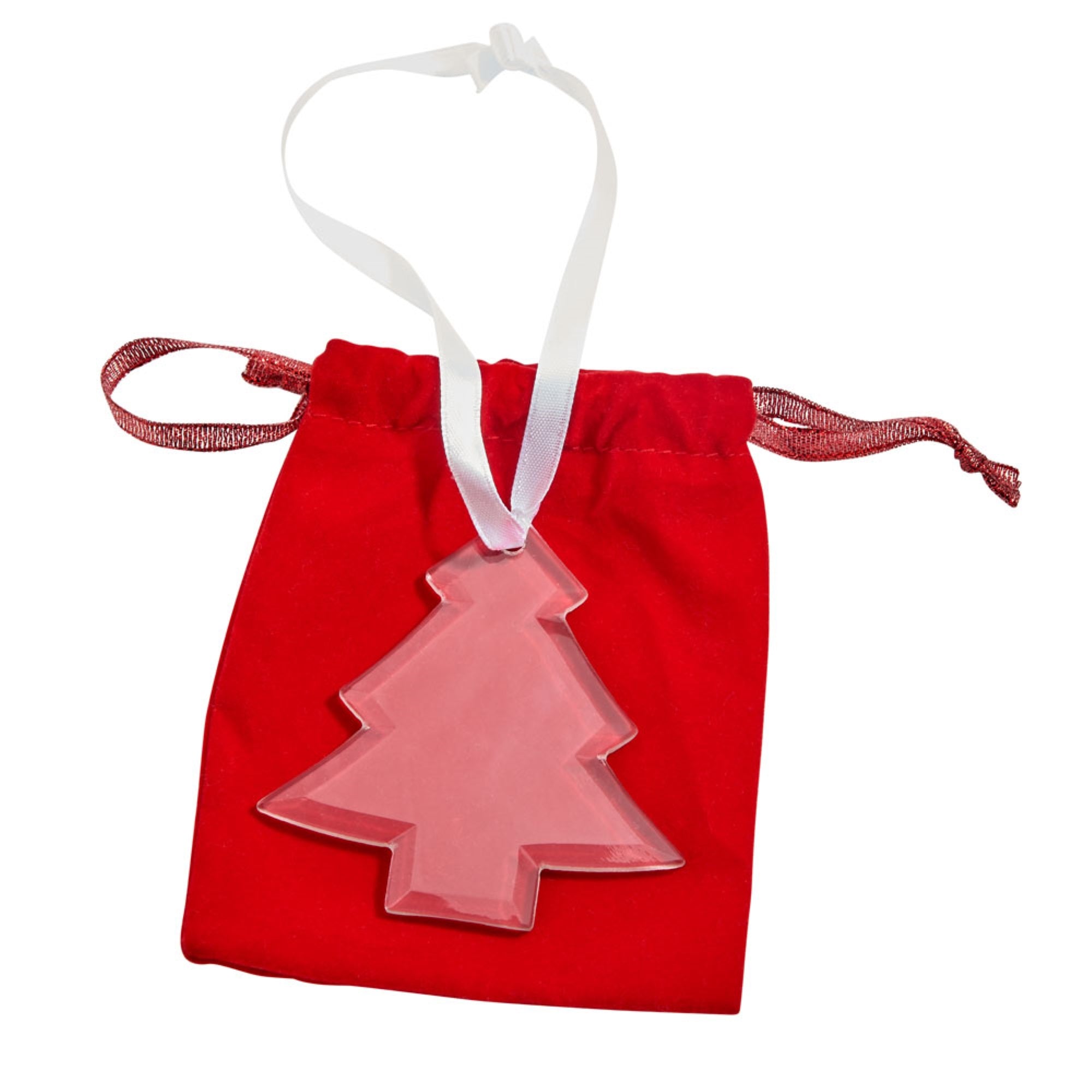 Tree Shaped Glass Ornament With White Ribb